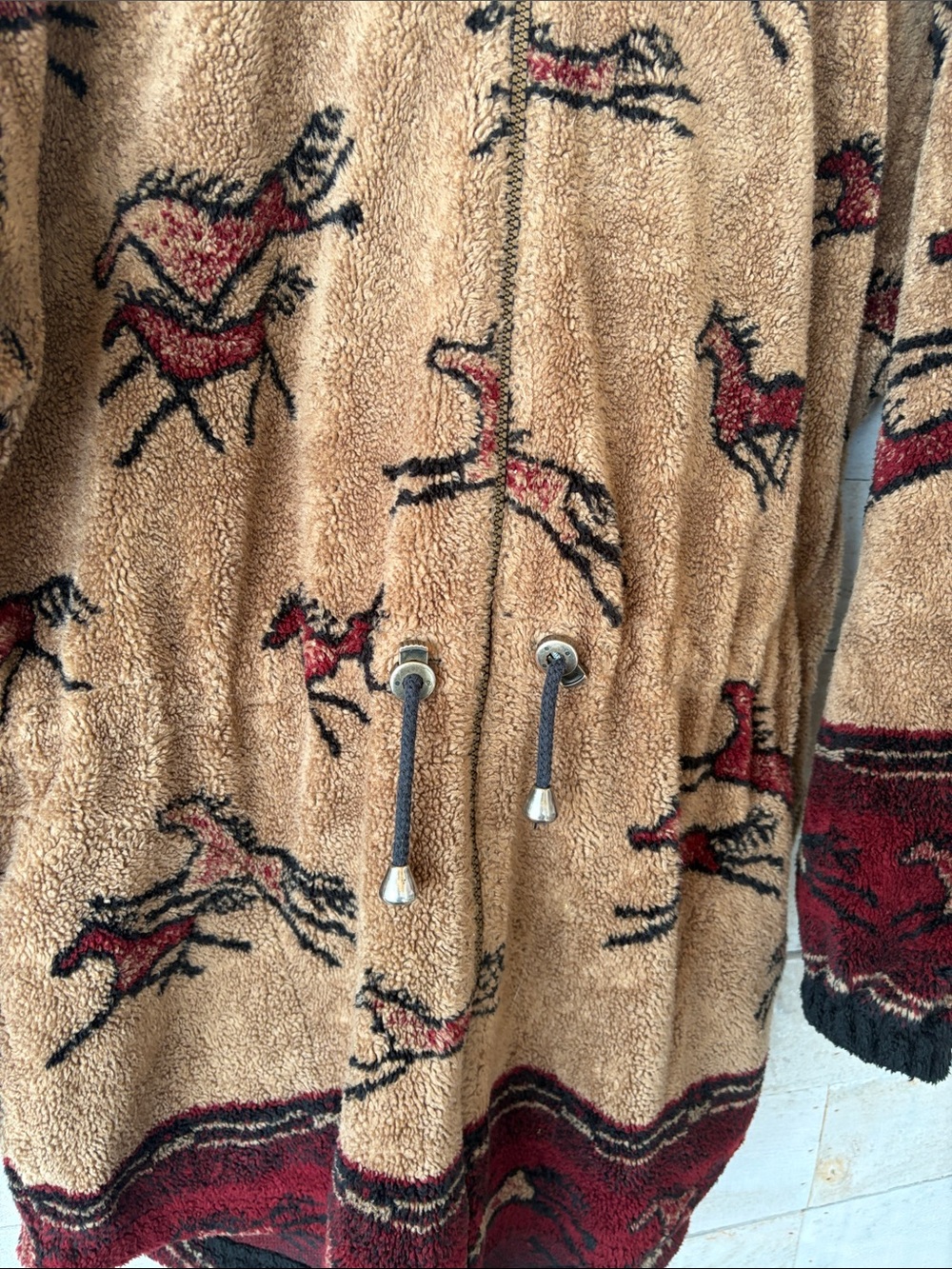 Vintage Plush Horse Print Hooded Fleece Jacket Western Equestrian - Picture 4 of 7